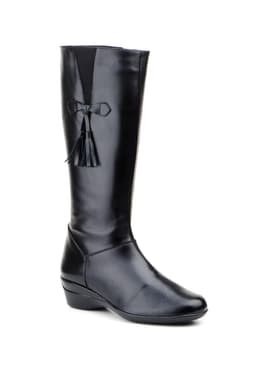 Women's Black Leather Boots with Wedge Heel, Zipper, Tassels, and Elastic Panels JAM ref. 1014