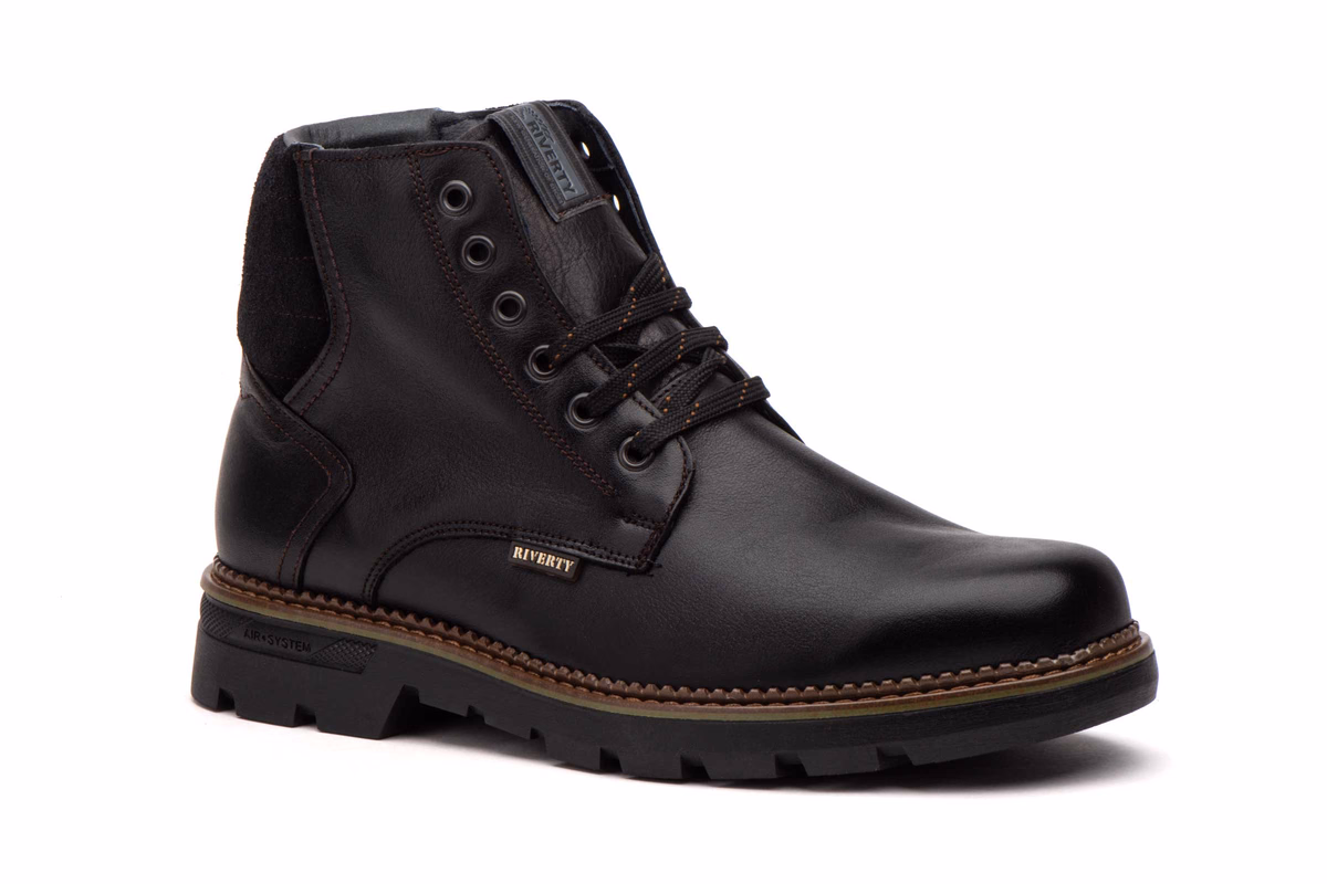 Botas Hombre Piel Negro Cordones Plantilla Extraíble Riverty ref. RV-70840
