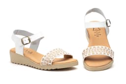 Women's Leather Jute White Buckle Gel Wedge Sandals Alto Estilo ref. AE-184