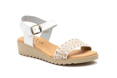 Women's Leather Jute White Buckle Gel Wedge Sandals Alto Estilo ref. AE-184