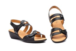 Women's Black Leather Wedge Sandals Alto Estilo ref. 454