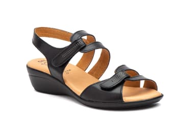 Women's Black Leather Wedge Sandals Alto Estilo ref. 454