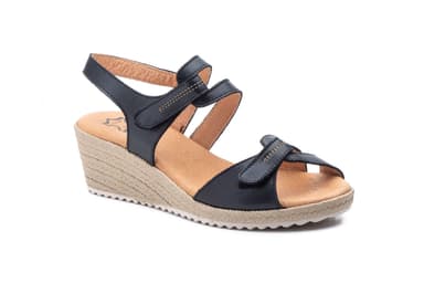 Women's Black Leather Sandals with Jute Wedge JAM ref. AE-3454