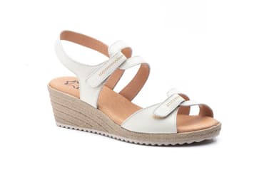 Women's Beige Leather Sandals with Velcro and Jute Wedge JAM ref. AE-3454