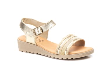 Women's Sandals Platinum Leather Buckle Alto Estilo ref. AT-216