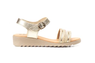 Women's Sandals Platinum Leather Buckle Alto Estilo ref. AT-216