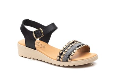 Women's Leather Sandals Black Buckle Alto Estilo ref. AT-216