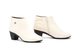Botines Mujer Piel Marfil Tacón Cremallera Cutillas ref. 417