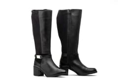 Women's Black Leather Boots with Elastic and Buckle Heel Ibérico ref. 90683