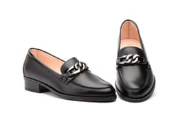 Zapatos Mujer Piel Negro Hebilla Par y Medio ref. PYM-1810