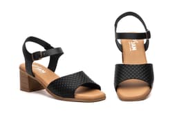 Women's Leather Sandals Black Cutout Wood Heel Buckle JAM ref. SS-6061