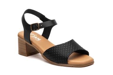 Women's Leather Sandals Black Cutout Wood Heel Buckle JAM ref. SS-6061