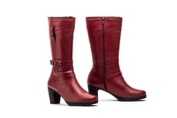 Women's Burgundy Leather Boots with Buckle and Zipper Heel Ibérico ref. 1510