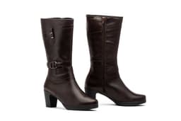 Women's Brown Leather Boots with Buckle and Zipper Heel Ibérico ref. 1510