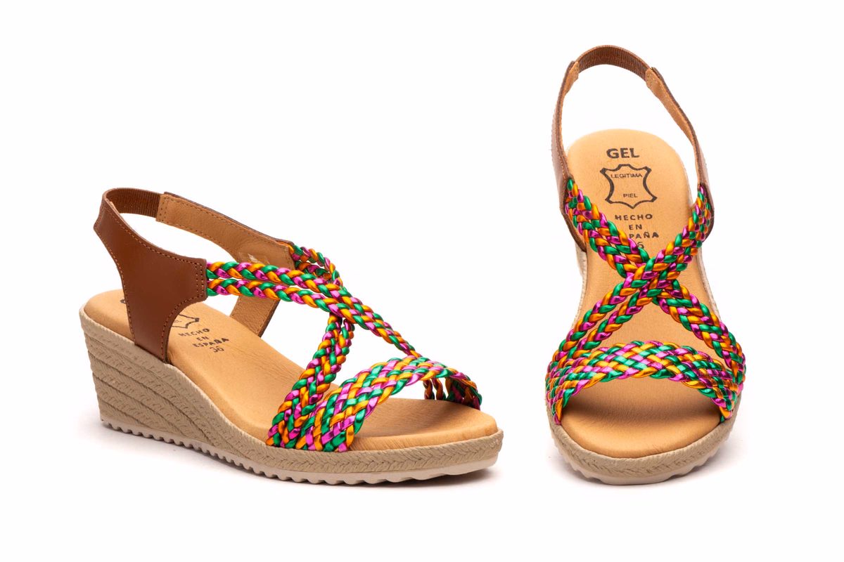 Sandales Femme Tressé Multicolore Talon Cuir Peau Coin Jute Alto Estilo ref. 3326
