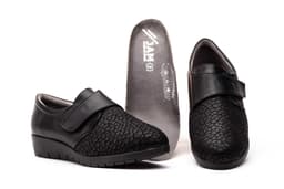 Zapatos Mujer Piel Licra Negro Velcro Ancho Especial Calzados Bailen ref. 1811