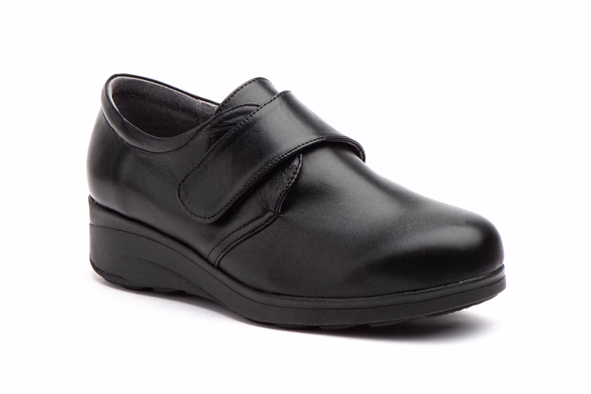 Zapatos Mujer Piel Negro Cierre Velcro Plantilla Extraible Cuña JAM ref. 7436