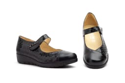 Women's Black Leather Velcro Shoes JAM ref. 95776