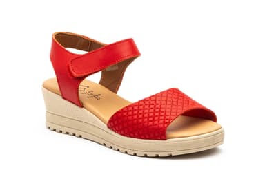 Sandalias Mujer Piel Rojo Velcro Cuña Alto Estilo ref. AE-649