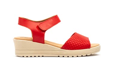 Women's Red Leather Wedge Sandals with Velcro Alto Estilo ref. AE-649