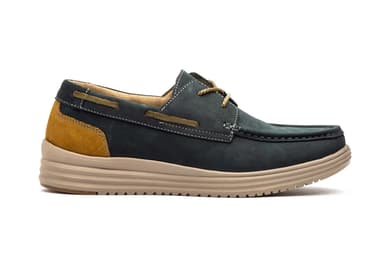 Men's Navy Blue Suede Leather Boat Shoes with Laces Route 83 ref. RS24201-3