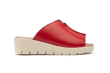 Women's Red Leather Wedge Clog Sandals JAM ref. 131