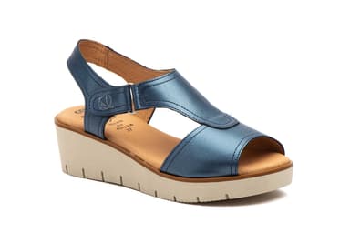 Women's Navy Leather Sandals Velcro Alto Estilo ref. AE-3308