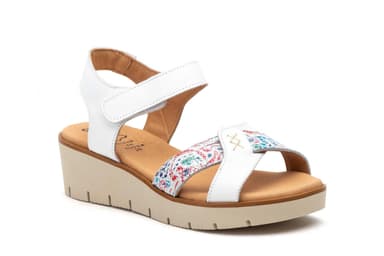 Women's White Leather Sandals with Adhesive Straps and Gel Wedge Alto Estilo ref. AE-640