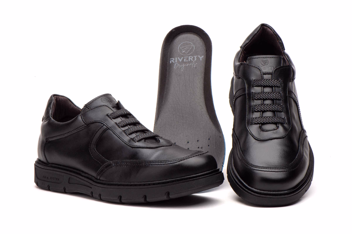 Zapatos Hombre Piel Negro Elásticos Plantilla Extraible Riverty ref. RV-620