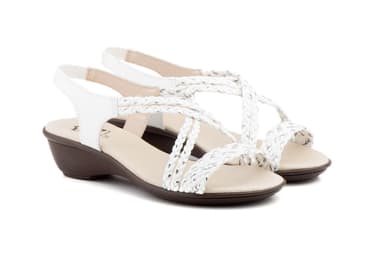 Sandalias Mujer Trenzado Piel Metalizado Blanco Elástico Cuña Alto Estilo ref. 323