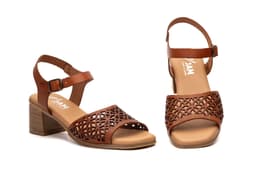 Women's Leather Sandals with Laser Engraving, Heel, Buckle & Gel Insole JAM ref. SS-7065