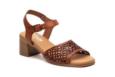 Women's Leather Sandals with Laser Engraving, Heel, Buckle & Gel Insole JAM ref. SS-7065