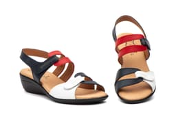 Women's Leather Wedge Sandals White Red Navy Alto Estilo ref. 454
