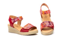 Women's Leather Sandals Red Multi Adhesive Strap Alto Estilo ref. AE-1651
