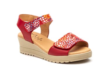 Women's Leather Sandals Red Multi Adhesive Strap Alto Estilo ref. AE-1651