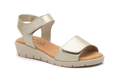 Women's Platinum Leather Sandals with Gel Wedge and Adhesive Straps Alto Estilo ref. AE-1652
