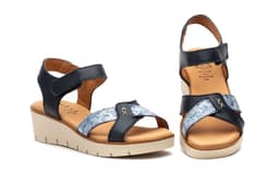 Women's Navy Leather Adhesive Strap Wedge Sandals with Gel Alto Estilo ref. AE-640