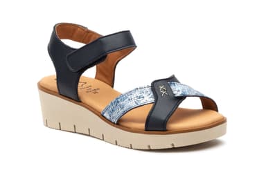 Women's Navy Leather Adhesive Strap Wedge Sandals with Gel Alto Estilo ref. AE-640