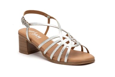 Women's Sandals Silver Straps Wood Heel Gel Insole Buckle Closure JAM ref. SS-2642