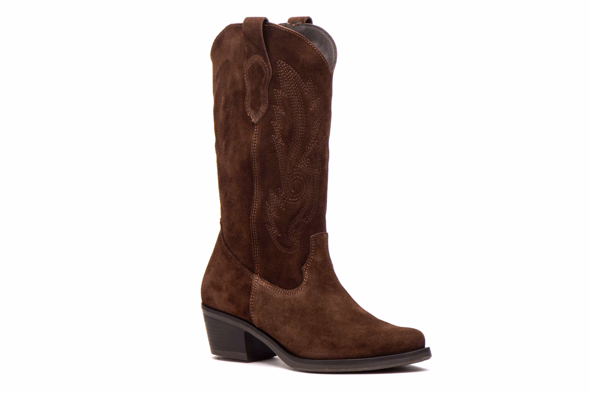Botas Mujer Piel Serraje Marrón Bordado Campera Nautic Blue ref. NB-STELLA-8265