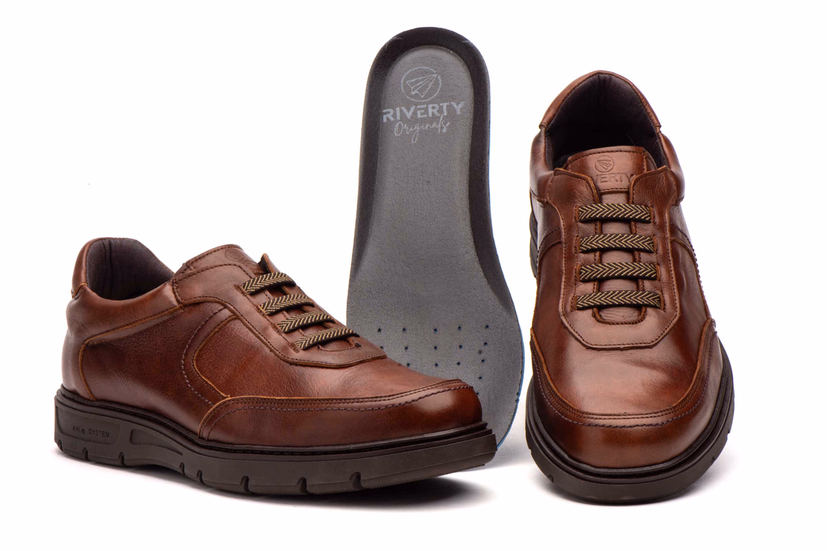 Zapatos Hombre Piel Coñac Elásticos Plantilla Extraible Riverty ref. RV-620