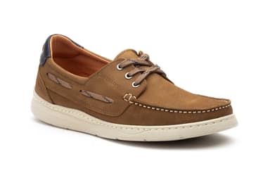 Men's Casual Nautical Shoe Nobuck Leather Taupe Lace-up Nautic Blue ref. R83-2607