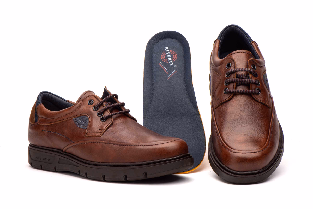 Zapatos Hombre Piel Coñac Cordones Plantilla Extraíble Riverty ref. RV-618
