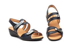 Women's Wedge Sandals Leather Navy Grey Alto Estilo ref. 454