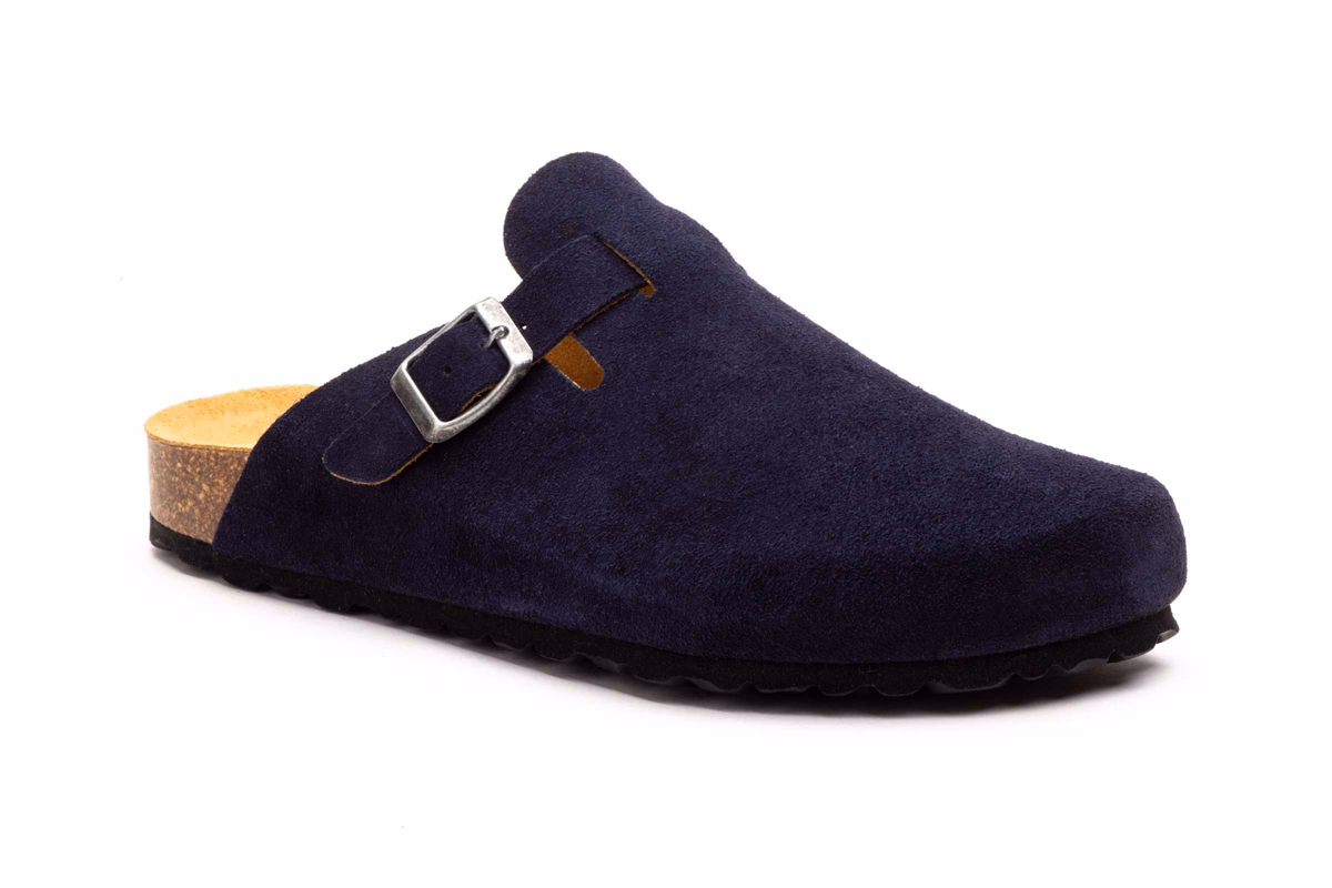 Zuecos Unisex Juliet Piel Serraje Marino Piso Bio Hebilla Biocomfort ref. BC-7379