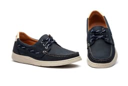 Men's Casual Boat Shoe Navy Nobuck Leather Laces Route 83 ref. R83-2607
