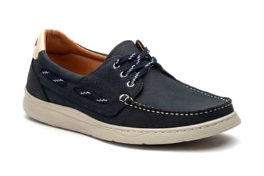 Men's Casual Boat Shoe Navy Nobuck Leather Laces Route 83 ref. R83-2607