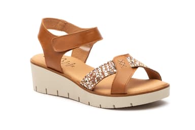 Women's Leather Sandals with Straps and Adhesive Gel Wedge Alto Estilo ref. AE-640
