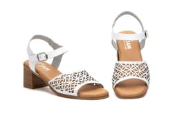 Women's Sandals White Leather Laser Engraved Heel Buckle Gel Insole JAM ref. SS-7065
