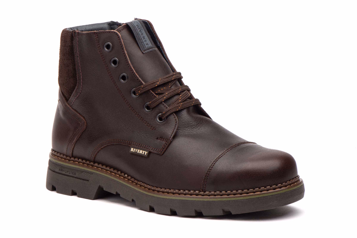 Botas Hombre Piel Marrón Cordones Plantilla Extraíble Creamallera Riverty ref. RV-70841